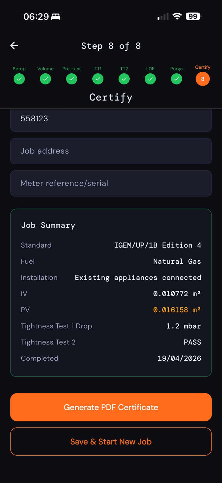 UP/1B Calculator app - Job Summary screen